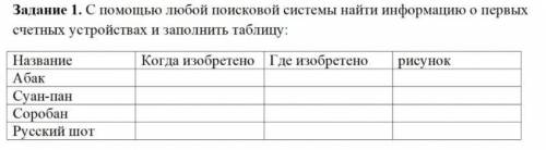 С любой поисковой системы найти информацию о первых счетных устройствах и заполнить таблицу: