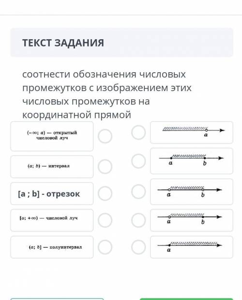 соотнеси обозначения числовых промежутков с изображением этих числовых промежутков на координатной п