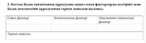 3. Кестеде Қазақ хандығының құрылуына ықпал еткен факторларды келтіріңіз және Қазақ мемлекетінің құр