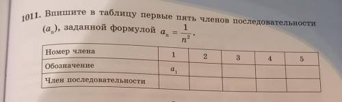 1011. Впишите в таблицу первые пять членов последовательности 1(а), заданной формулой аnn?Номер член