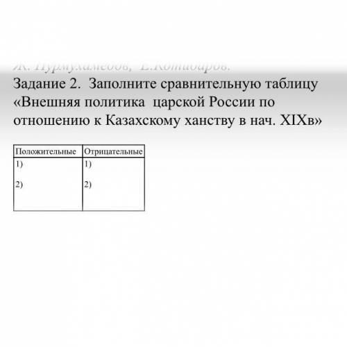 Заполните сравнительную таблицу «Внешняя политика царской России по отношению к Казахскому ханству в