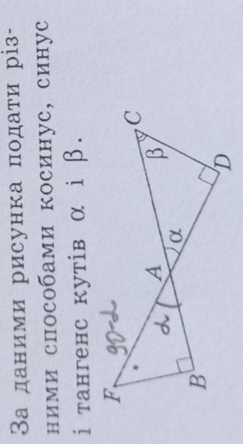За даними рисунка подати pіз- ними косинус, синус i тангенс кутів a. і b​