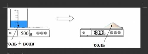 На рисунке (слева) показан раствор соли в воде, справа сухая соль после выпаривания. Рассчитайте рас