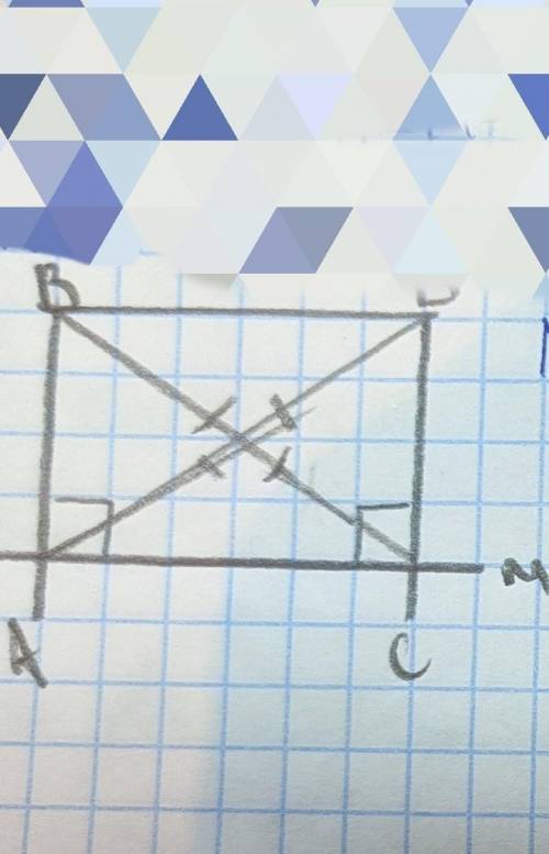 решить задачу Фото:Дано : M - прямаяAB - перпендикулярна МAD=CDДоказать: Треугольники ABD и CBD равн