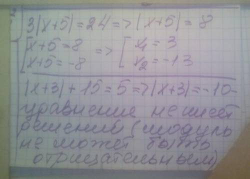 А) 3|x+5|=24 ә) |x+3|+15=5