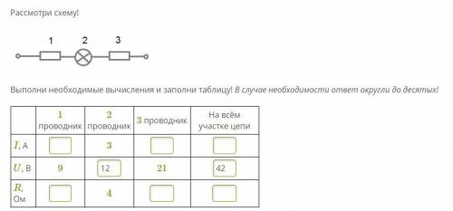 Рассмотри схему! Выполни необходимые вычисления и заполни таблицу! В случае необходимости ответ окру