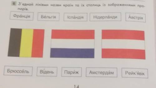 З'єднай лініями назви країн та їх столиць із зображеннями прапорів ​