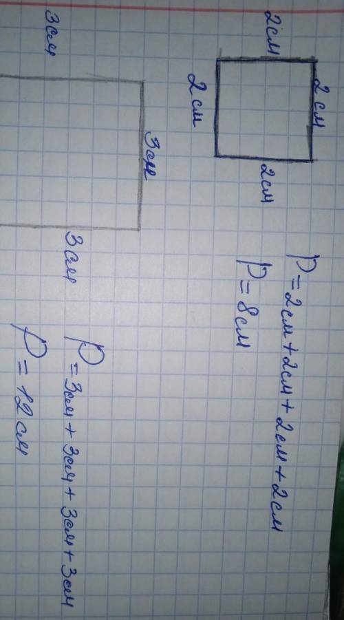 Нарисуй квадраты у которого все стороны равны 2 см и 3см. Обчислы периметры.