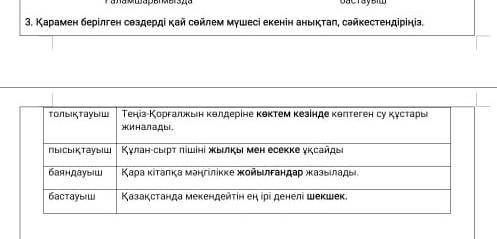 Қарамен берілген сөздерді қай сейлем мүшесі екенін анықтап, сәйкестендіріңіз. Толықтауышпысықтауыш |