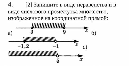 Запишите в виде неравенства и в виде числового промежутка множество, изображенное на координатной пр