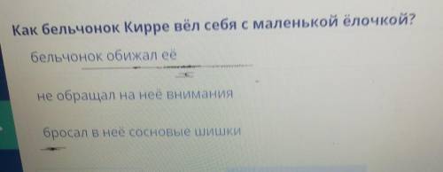 Как бельчонок Кирре вёл себя с маленькой ёлочкой? бельчонок обижал еёне обращал на неё вниманияброса