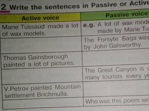 2 Write the sentences in Passive or Active voice. Active voicePassive voiceMarie Tussaud made a lot