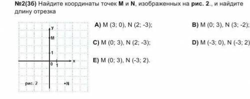 №2(3б) Найдите координаты точек M и N, изображенных на рис. 2., и найдите длину отрезка ￼ А) M (3; 0