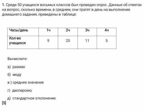 Среди 50 учащихся восьмых классов был проведен опрос. Данные об ответах на вопрос, сколько времени,