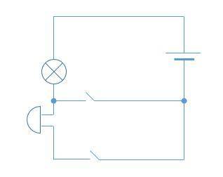Нарисуйте схему соединения батарейки, лампочки, звонка и двух ключей, при которой лампочка загораетс