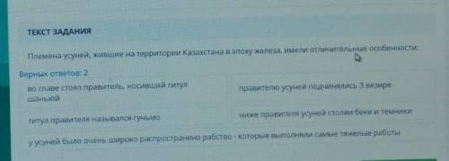 ТЕКСТ ЗАДАНИЯ Племена усуней, жившие на территории Казахстана в эпоху железа, имели отличительные ос