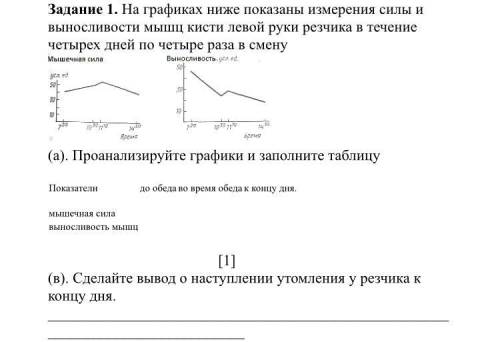 На графиках ниже показаны измерения силы и выносливости мышц кисти левой руки резчика в течение четы