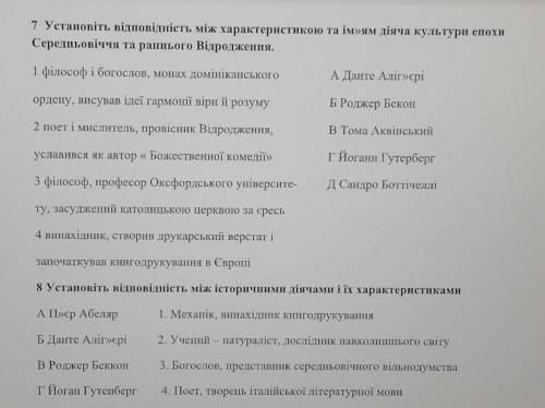 установіть відповідність між характеристикою та ім'ям діяча культури епохи Середньовіччя та раннього