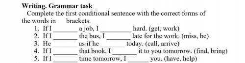 Writing. Grammar task Complete the first conditional sentence with the correct forms of the words in