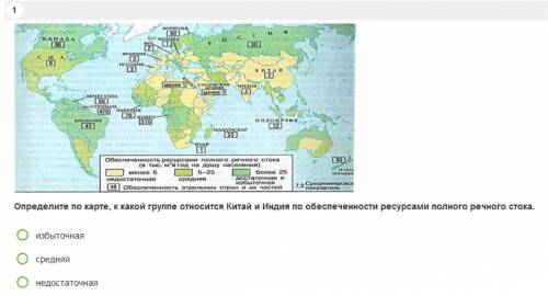 Определите по карте, к какой группе относится Китай и Индия по обеспеченности ресурсами полного речн