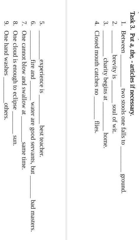 task 3 pat a, the, -articles is necessary 1.Between two stools one falls to ground. 2. brevity issou