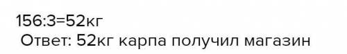 4. Реши задачу, В магазин завезли 156 кг рыбы. А всей рыбы составил карп. Сколько килограммовкарпа п