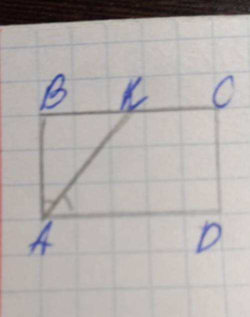 Дано ABCD-прямоугольник, AK биссектрисы Доказать: Треугольник ABK-равны​