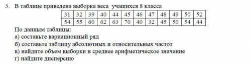 В таблице приведена выборка веса учащихся 8 класса .если не знаете,не стоит в пустую писать.​