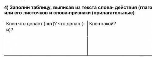 Зополни таблицу из текста слова действие глаголы клена или его листочка ​