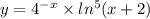 y = 4 {}^{ - x} \times ln {}^{5}(x + 2)