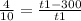 \frac{4}{10} = \frac{t1 - 300 }{t1}