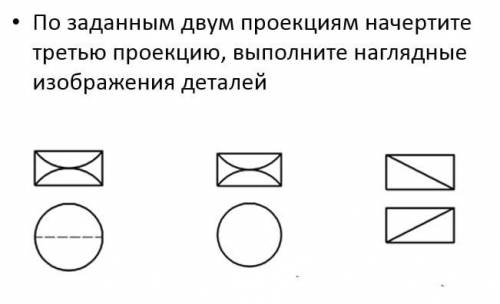 По заданным двум проекциям начертите третью проекцию, выполните наглядные изображения деталей