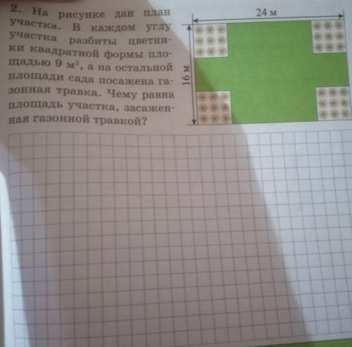 План 2. На рисунке данВ каждом углу24 мучастка.участка разбиты цветни-ки квадратной формы пло-щадью