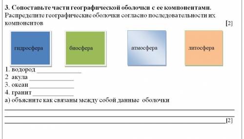 3. Сопоставьте части географической оболочки с ее компонентами. Распределите географические оболочки