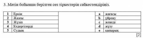 Мәтін бойынша берілген сөз тіркестерін сәйкестендіріңіз.