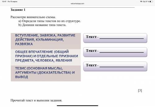 Рассмотри внимательно схемы. a) Определи типы текстов по их структуре. b) Допиши название типа текс