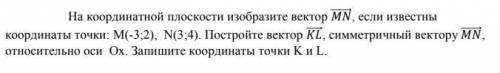 На координатной плоскости изобразите вектор ⃗MN⃗⃗⃗⃗⃗⃗ , если известны координаты точки: M(-3;2), N(3