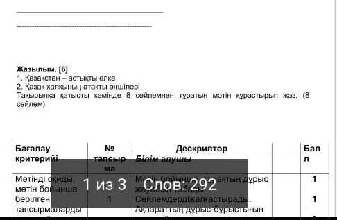 Жазылым. [6] 1. Қазақстан – астықты өлке2. Қазақ халқының атақты әншілеріТақырыпқа қатысты кемінде 8