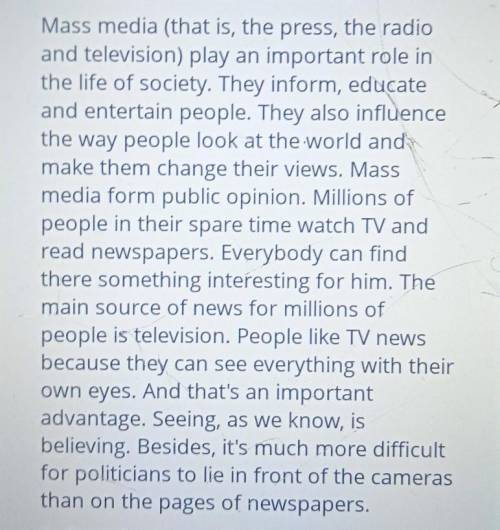 1. Mass media don't play an importantrole in people's life.falsetrue​