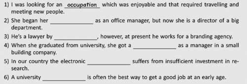 Complete the sentences with the words career job occupation education profession