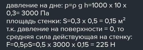 Аквариум наполнен доверху водой. С какой си- лой давит вода на стенку аквариума длиной 50 см и вы-го