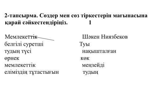 Сөздер мен сөз тіркестерін мағынасына қарай сәйкестендіріңіз.ТЖБ