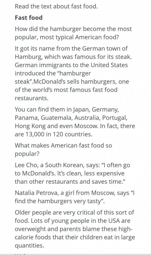 Read the text about fast food . Fast food How did the hamburger become the most popular , most typic