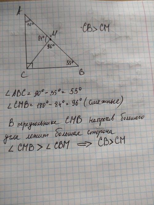 В прямоугольном треугольнике ABC (∠C=90) точка М лежит на гипотенузе AB, причем угол ∠CMA = 84. ∠А =