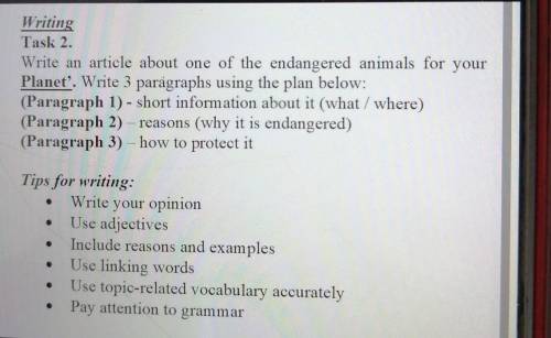 Writing Task 2.Write an article about one of the endangered animals for yourPlanet'. Write 3 paragra