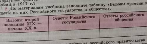 Заполните таблицу «Вызовы времени и ответы на них Российского государства и общества»​