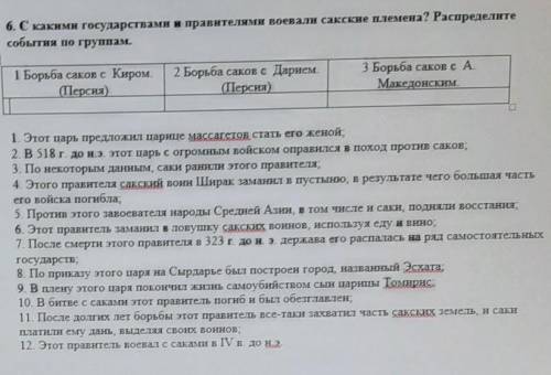 6. С какими государствами и правителями воевали сакские племена? Распределите события по группам.​