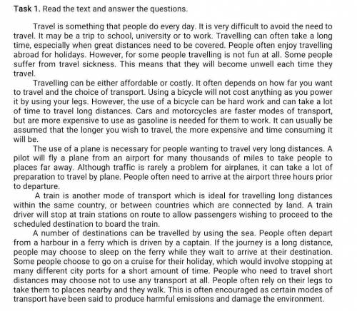 4)What type of the transport people use to depart from a harbor? 5) The suitable type of transport t