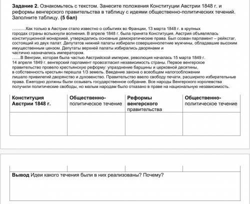 Ознакомьтесь с текстом. Занесите положения Конституции Австрии 1848 г. и реформы венгерского правите