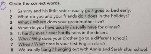 Circle the correct words. 1 Sammy and his little sister usually go / goes to bed early. 2 What do yo